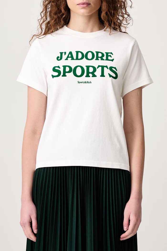 Jadore T-shirt bawełniany damski Sporty & Rich beżowy TO12273702WH01