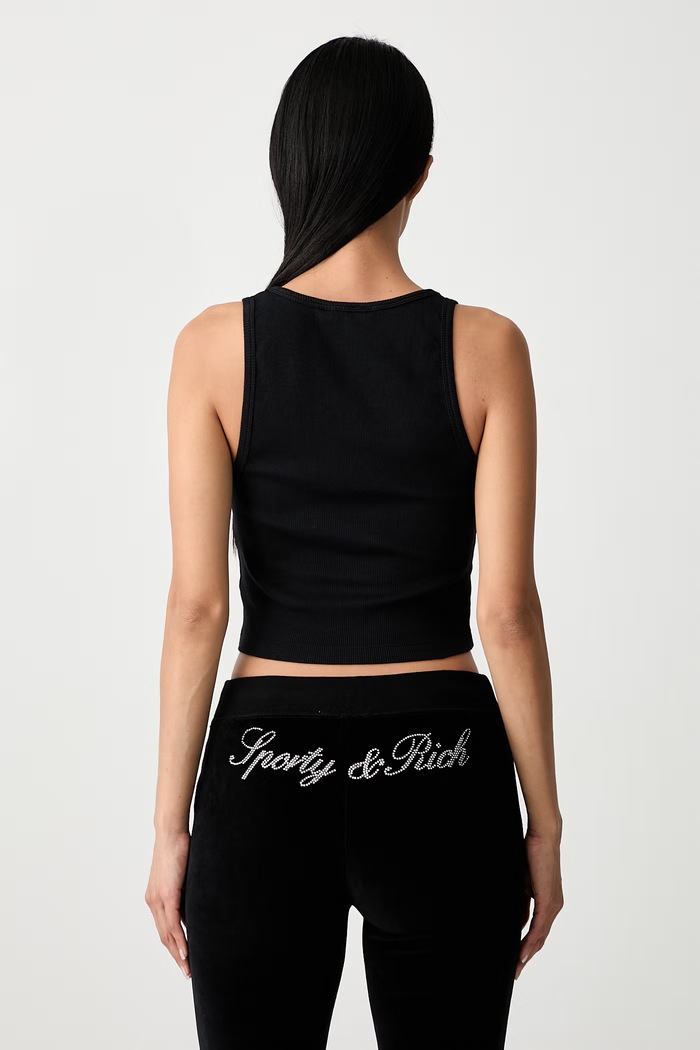 Odzież Sporty & Rich Signature Logo Krystal top damski bawełniany z elastanem TO11671326BA01 czarny