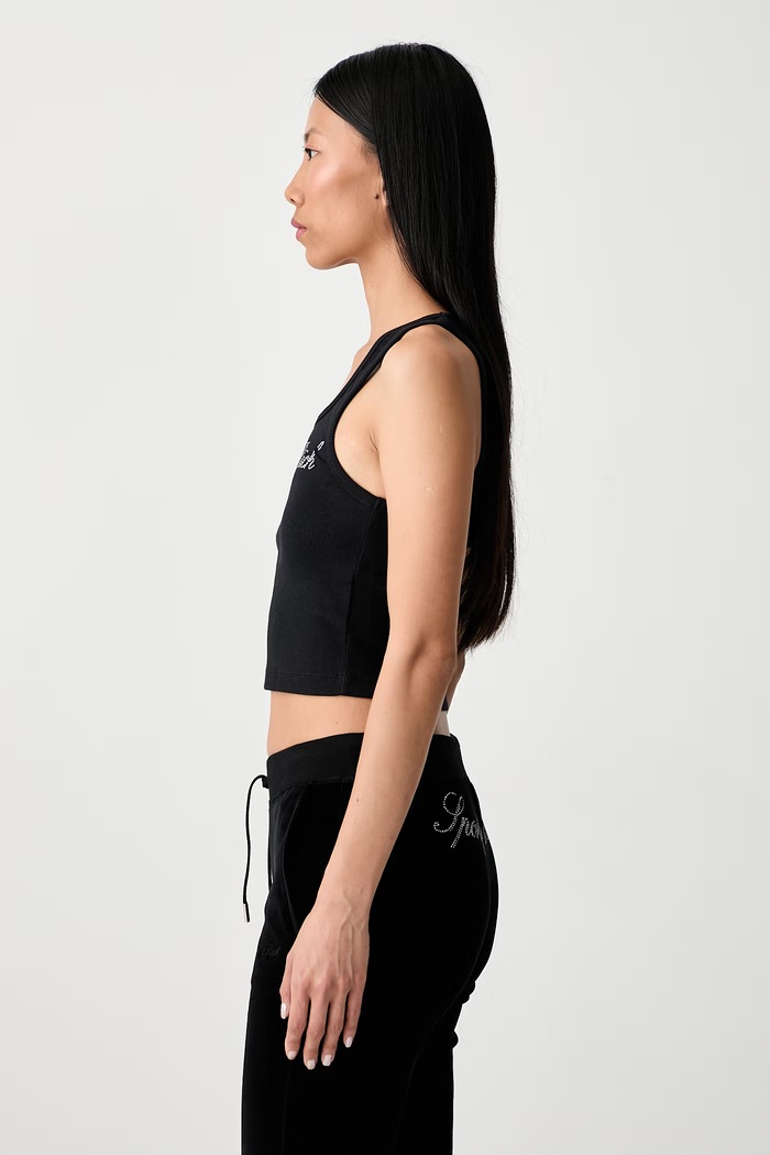 Sporty & Rich Signature Logo Krystal top damski bawełniany z elastanem czarny TO11671326BA01