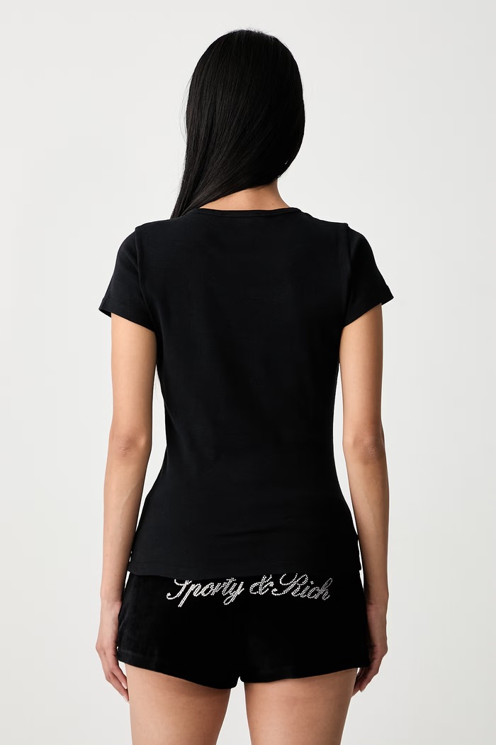 Odzież Sporty & Rich Signature Logo Krystal T-shirt bawełniany damski TO13071326BA01 czarny