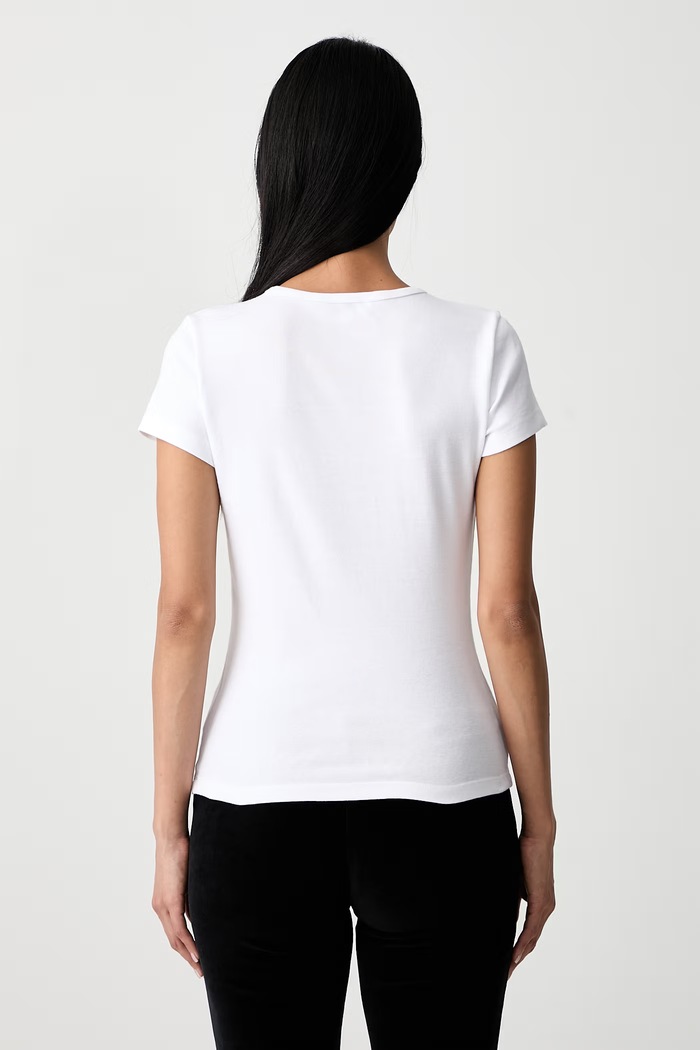 Odzież Sporty & Rich Signature Logo Krystal T-shirt bawełniany damski TO13071326WH01 biały