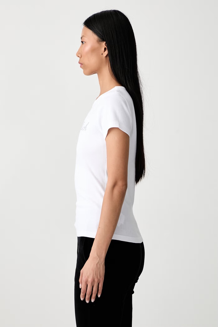 Sporty & Rich Signature Logo Krystal T-shirt bawełniany damski biały TO13071326WH01