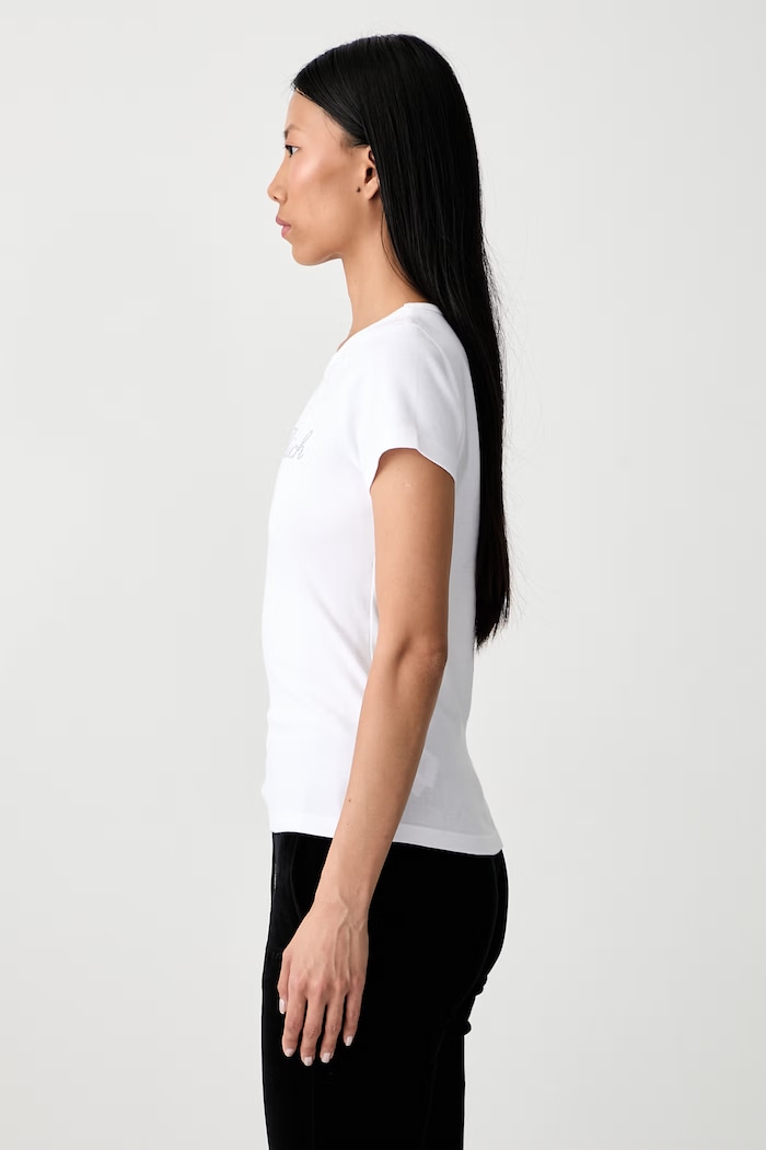 Signature Logo Krystal T-shirt bawełniany damski Sporty & Rich TO13071326WH01 biały