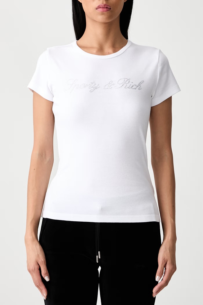 Sporty & Rich Signature Logo Krystal T-shirt bawełniany damski TO13071326WH01 biały