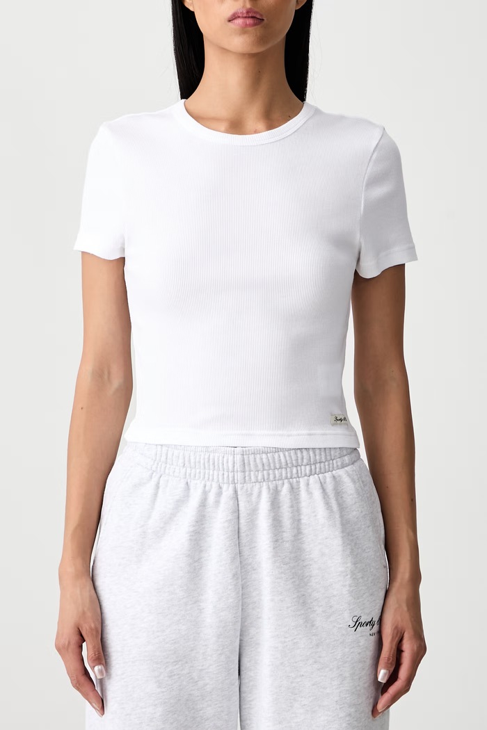 Sporty & Rich Signature Logo crop top damski bawełniany z elastanem TO11371326WH01 biały