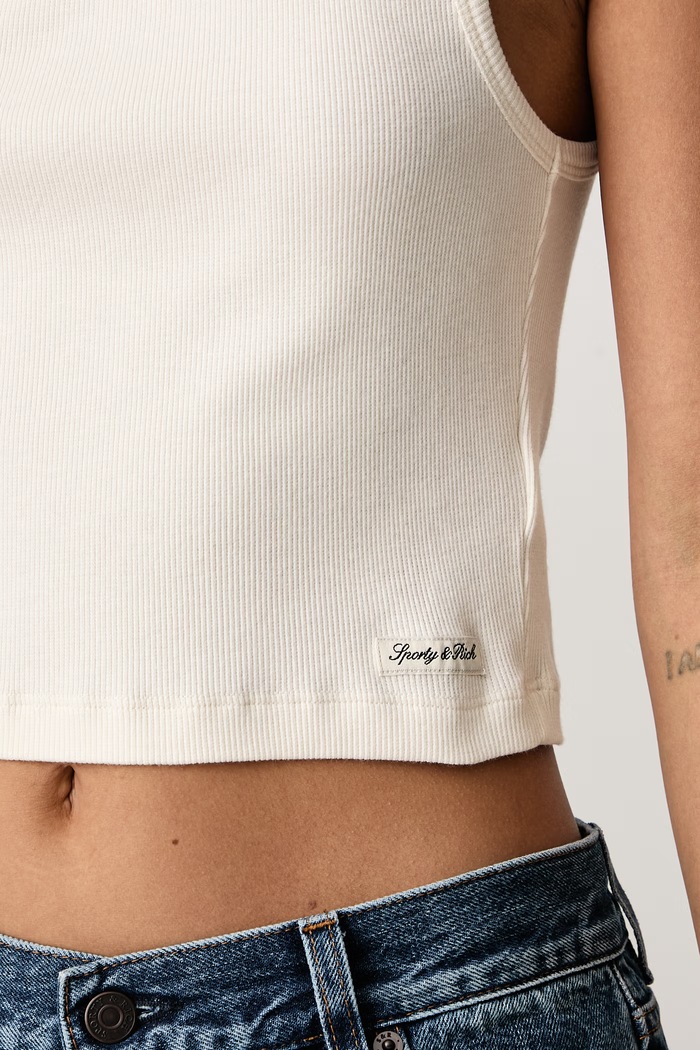 Sporty & Rich Signature Logo crop top damski bawełniany z elastanem TO11574326WH37