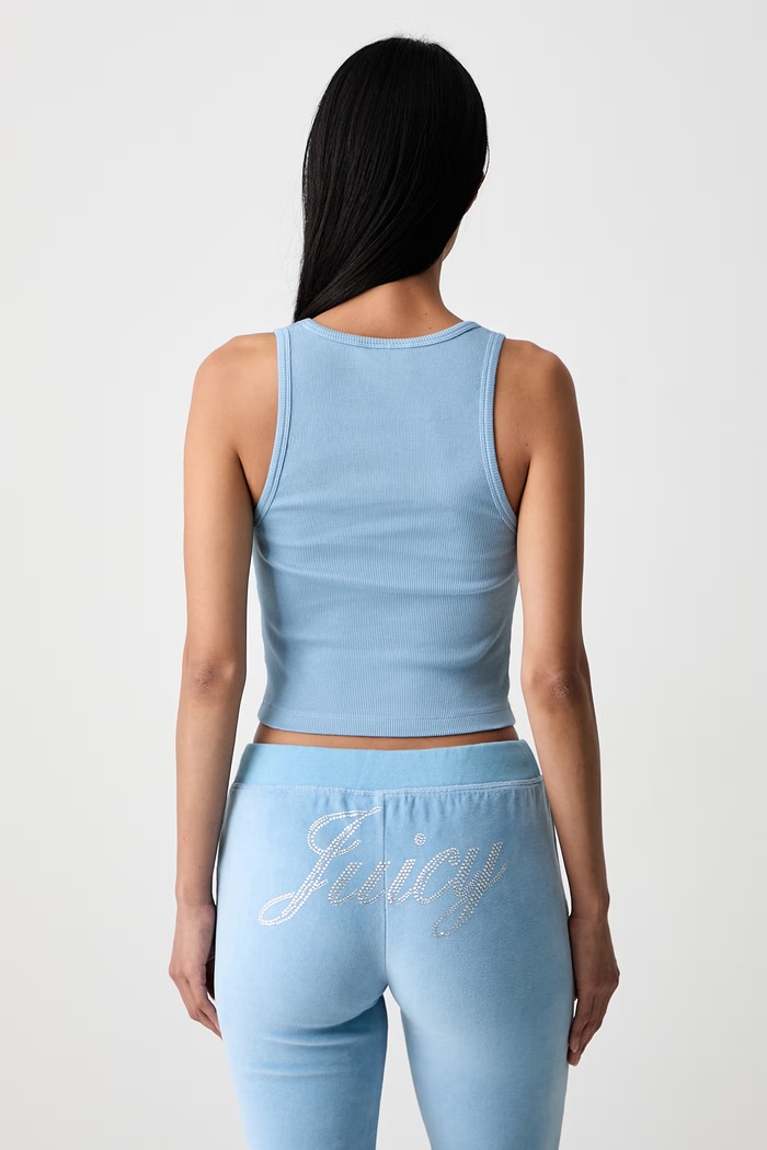 Odzież Sporty & Rich x Juicy Couture crop top damski bawełniany z elastanem TO116716689BL50 niebieski
