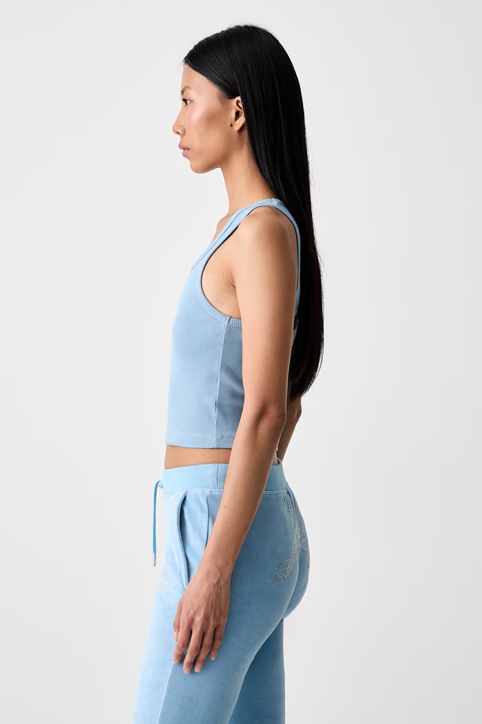 Sporty & Rich x Juicy Couture crop top damski bawełniany z elastanem niebieski TO116716689BL50