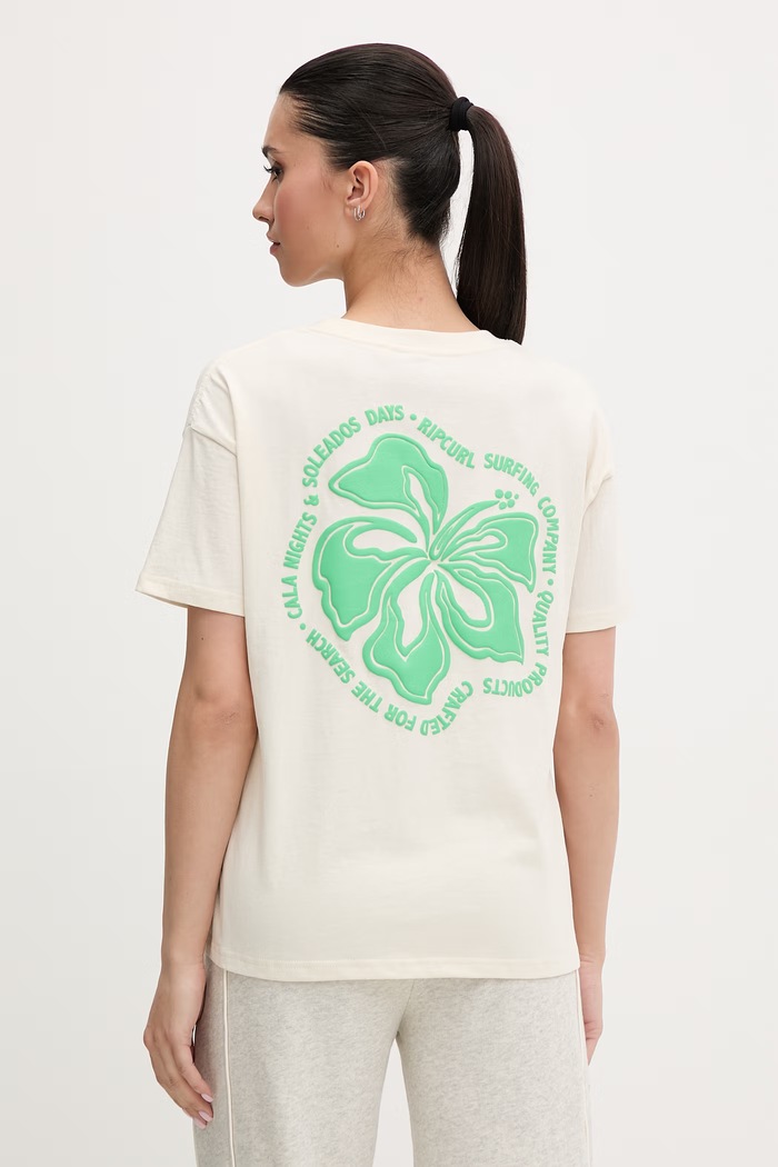Rip Curl t-shirt γυναικείο βαμβακερό SURF PUFF PARTY PACK μπεζ 0O5WTE