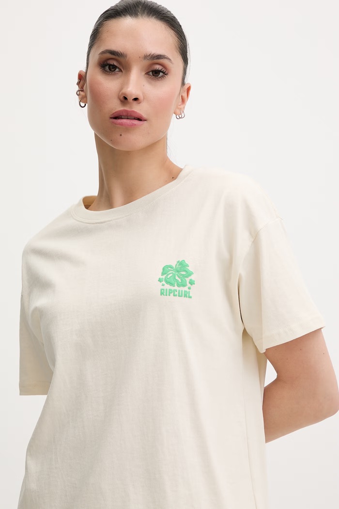 Rip Curl t-shirt γυναικείο βαμβακερό SURF PUFF PARTY PACK μπεζ 0O5WTE