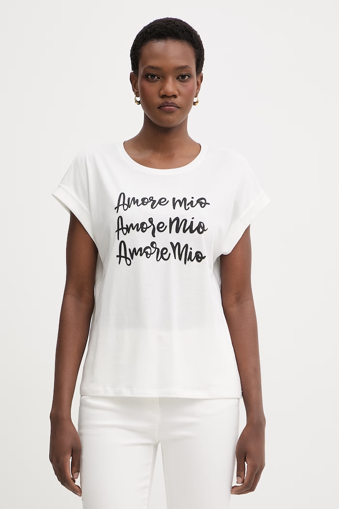 Morgan tricou pentru femei, din bumbac alb DANIA