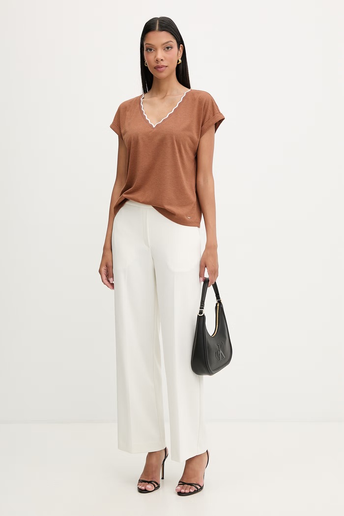 Morgan tricou basic pentru femei, cu vâscoză DIANA maro SS26