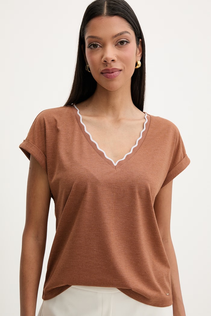 Morgan tricou basic pentru femei, cu vâscoză maro DIANA