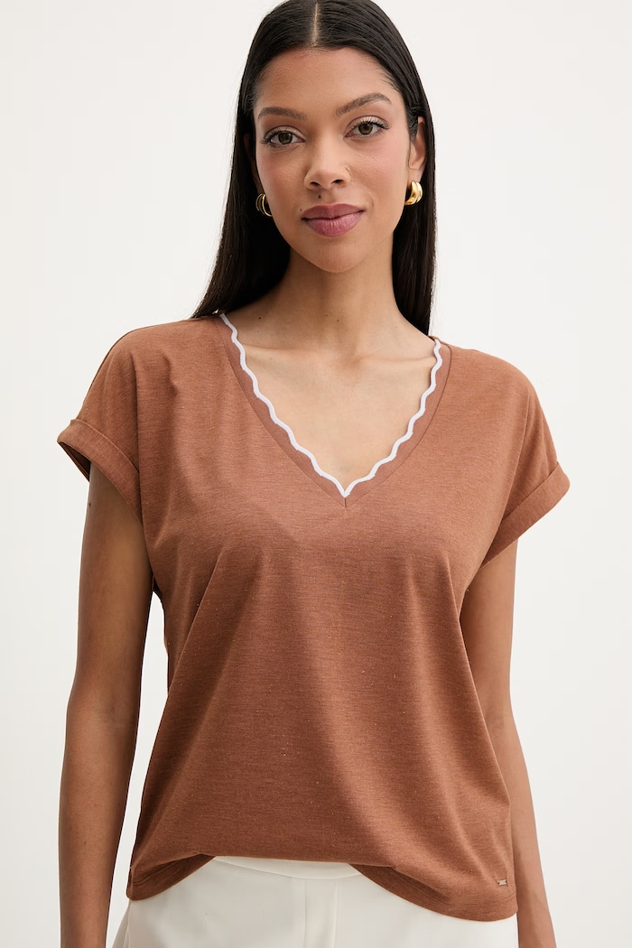Morgan tricou basic pentru femei, cu vâscoză maro DIANA