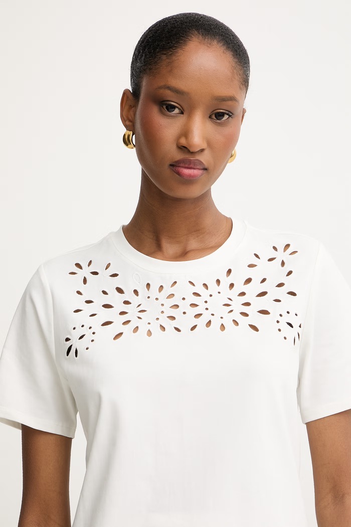 Morgan t-shirt da donna in cotone con elastan beige DICLA