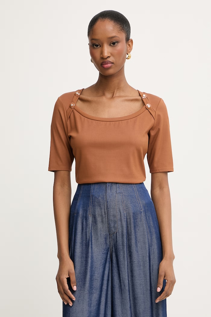 Morgan t-shirt da donna con viscosa marrone THELMA
