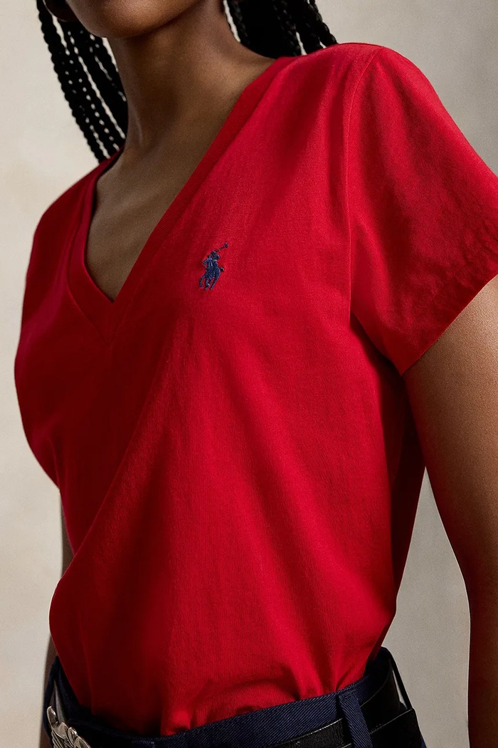 T-shirt basic damski bawełniany Polo Ralph Lauren 211B14611 czerwony