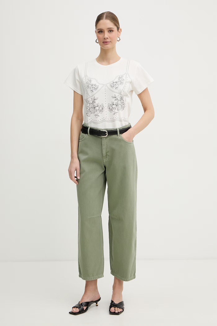 BIZUU t-shirt damski z bawełną BROOKE BROOKE.KREMOWY beżowy SS26