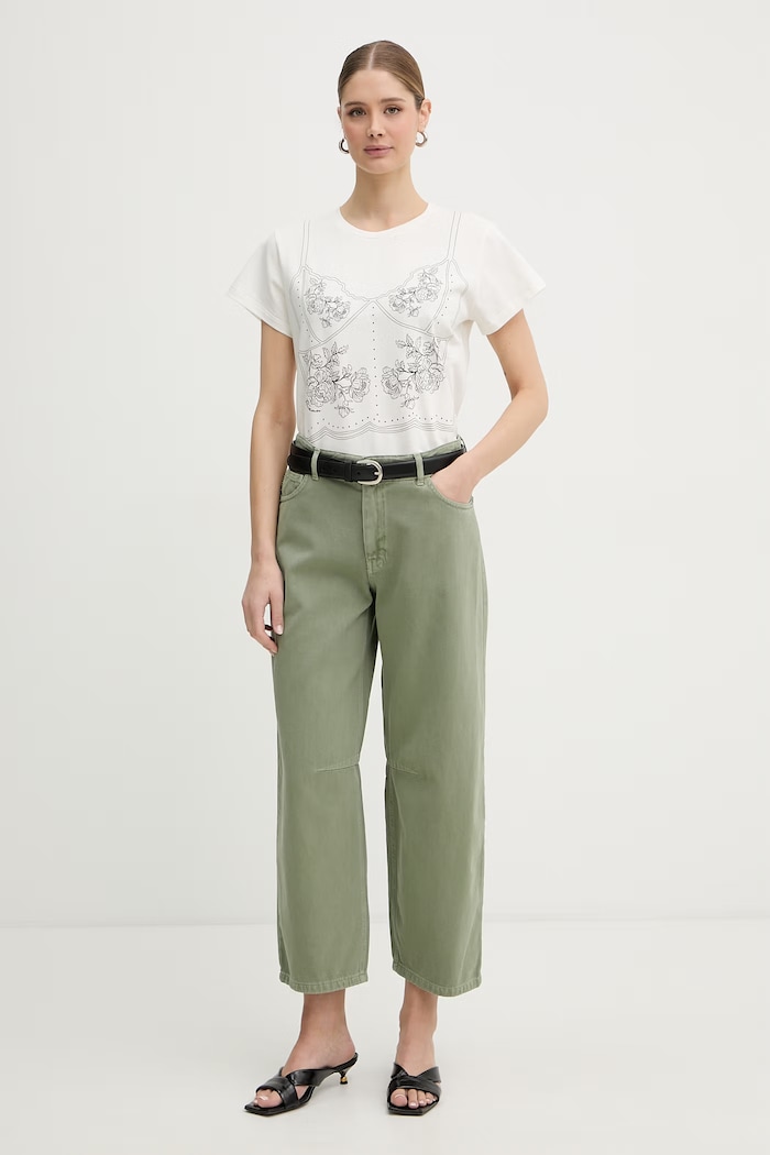BIZUU t-shirt damski z bawełną BROOKE BROOKE.KREMOWY beżowy SS26