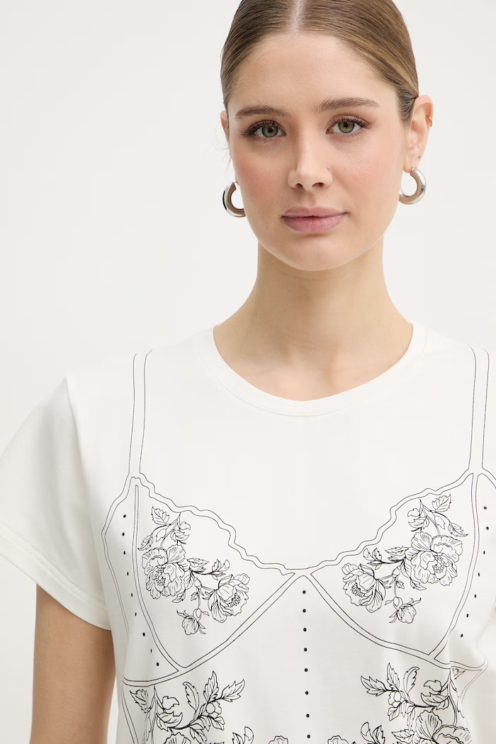 BIZUU t-shirt damski z bawełną BROOKE beżowy BROOKE.KREMOWY