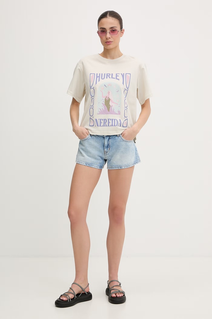 Hurley tricou pentru femei, din bumbac WTSEU00038 bej SS26