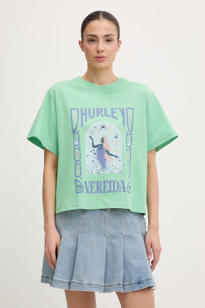 Hurley tricou pentru femei, din bumbac verde WTSEU00038