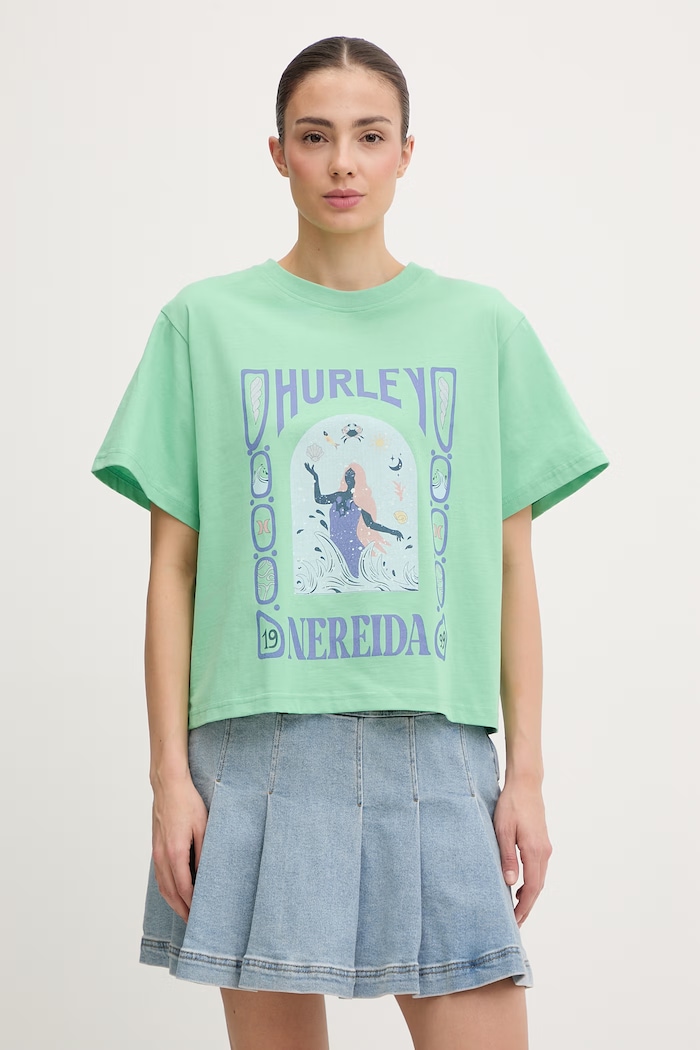 Hurley tricou pentru femei, din bumbac verde WTSEU00038
