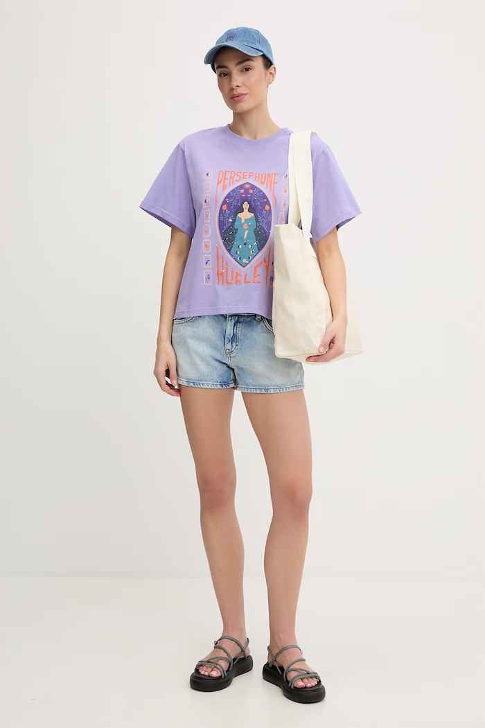 Hurley t-shirt γυναικείο βαμβακερό WTSEU00039 μωβ SS26