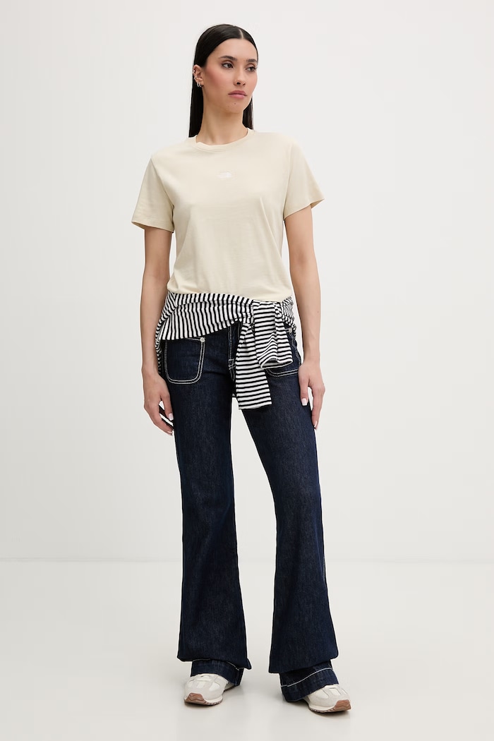 The North Face crop top ženski bombažen ESSENTIAL NF0A8GR1DOM1 bež SS26