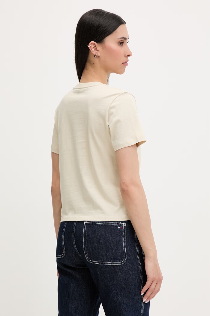 Oblačila The North Face crop top ženski bombažen ESSENTIAL NF0A8GR1DOM1 bež