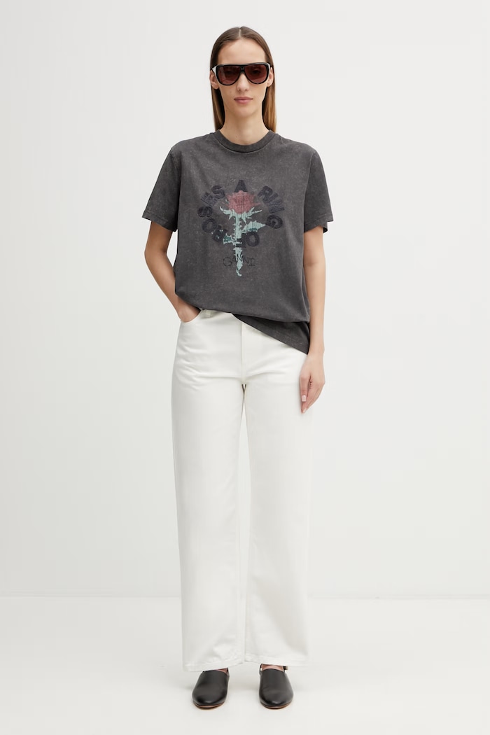 GANNI T-shirt bawełniany damski A1050171 szary