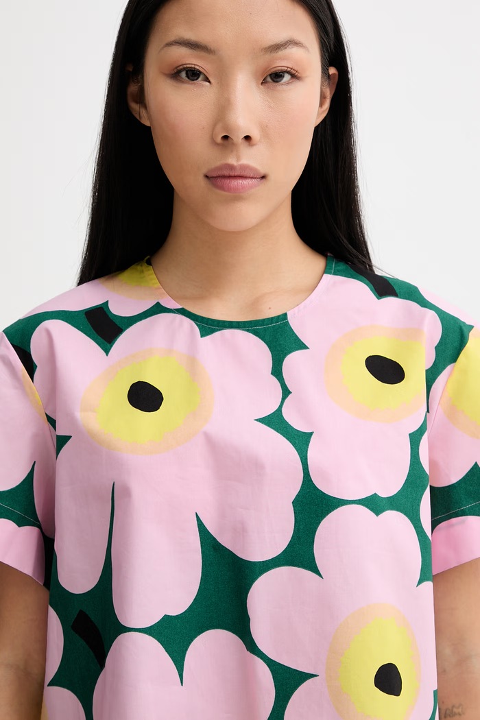 Marimekko T-shirt damski bawełniany różowy 095626