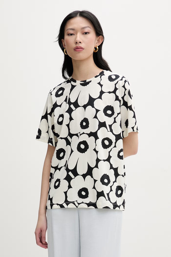 Marimekko t-shirt γυναικείο βαμβακερό μπεζ 095848