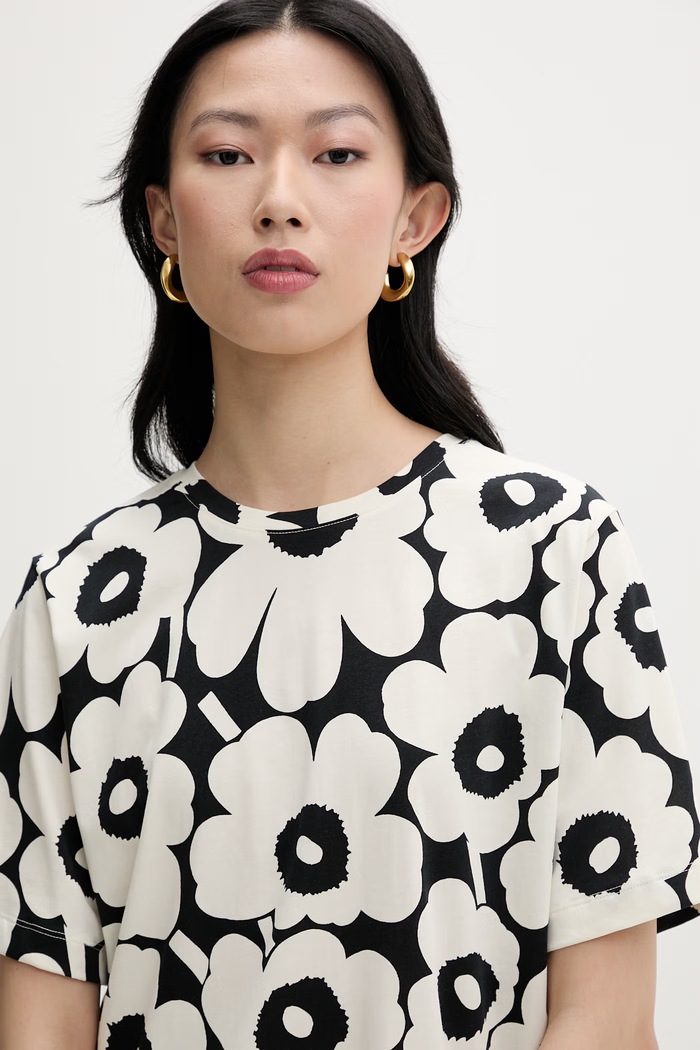 Marimekko t-shirt γυναικείο βαμβακερό μπεζ 095848
