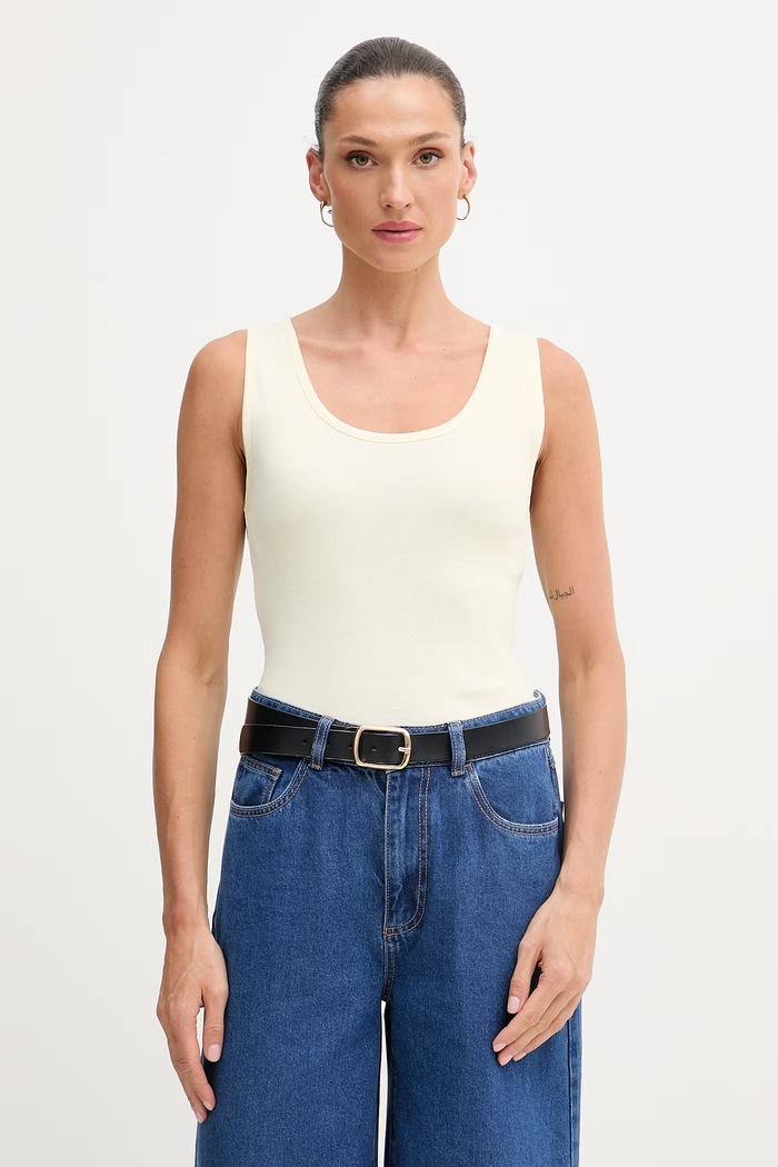 United Colors of Benetton top pentru femei, din bumbac galben 3GA8DH018