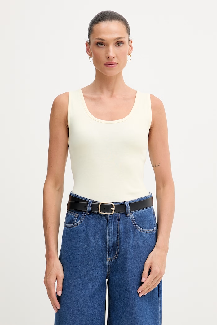 United Colors of Benetton top pentru femei, din bumbac galben 3GA8DH018