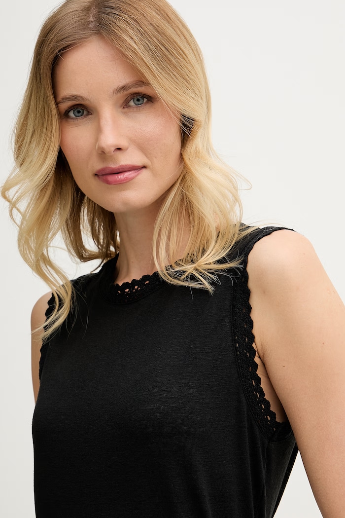 Sisley top damski z lnem czarny 3UMBLH019