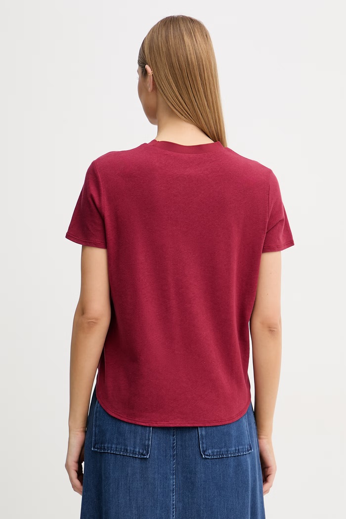 Odzież Sisley T-shirt damski z lnem 3Q8AL108V bordowy
