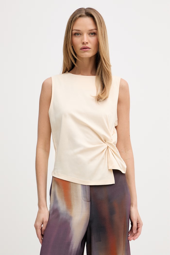 United Colors of Benetton top pentru femei din bumbac bej 39JSDH01G