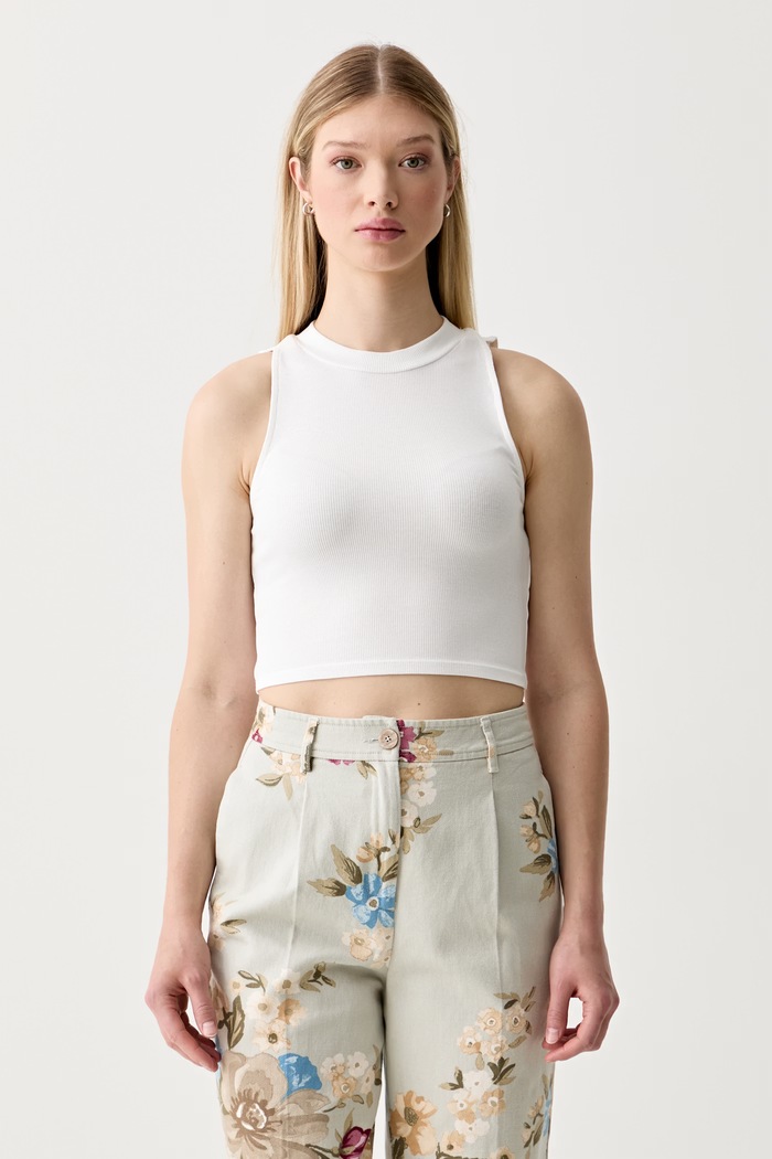 United Colors of Benetton crop top damski bawełniany z elastanem biały 3O4YDH01E