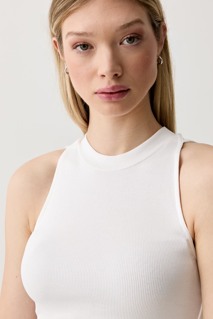 United Colors of Benetton crop top damski bawełniany z elastanem biały 3O4YDH01E