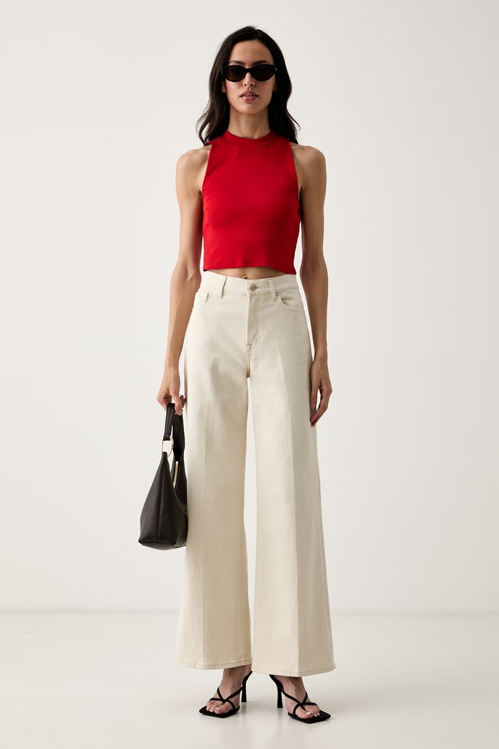United Colors of Benetton crop top dámsky bavlnený s elastanom 3O4YDH01E červená SS26