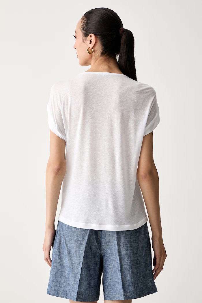 Odjeća United Colors of Benetton majica za žene s dodatkom lana 35LVD10D5 bijela
