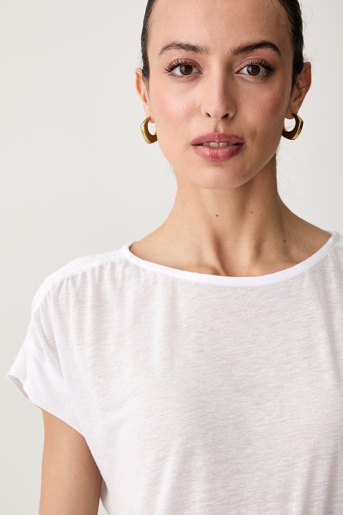 United Colors of Benetton majica za žene s dodatkom lana bijela 35LVD10D5