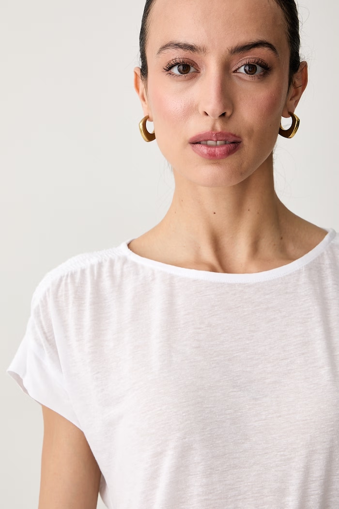 United Colors of Benetton majica za žene s dodatkom lana bijela 35LVD10D5