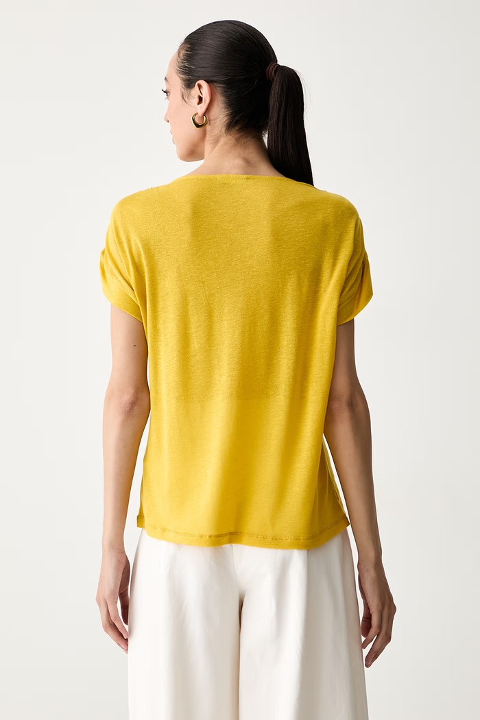 Odjeća United Colors of Benetton majica za žene s dodatkom lana 35LVD10D5 zlatna