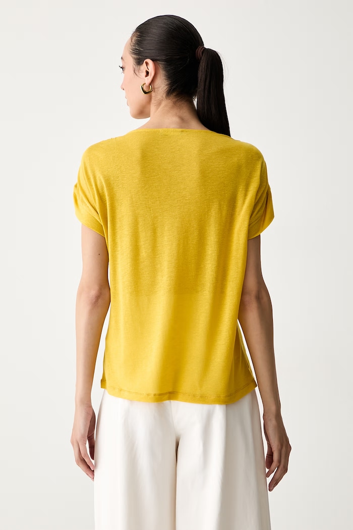 Odjeća United Colors of Benetton majica za žene s dodatkom lana 35LVD10D5 zlatna