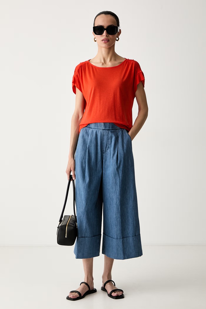 United Colors of Benetton majica za žene s dodatkom lana 35LVD10D5 crvena SS26