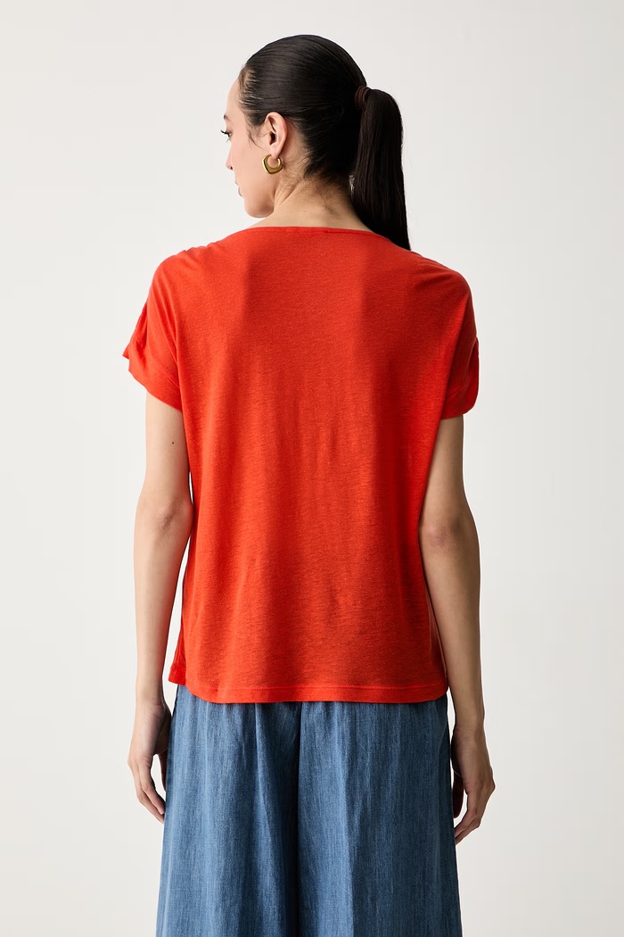 Odjeća United Colors of Benetton majica za žene s dodatkom lana 35LVD10D5 crvena