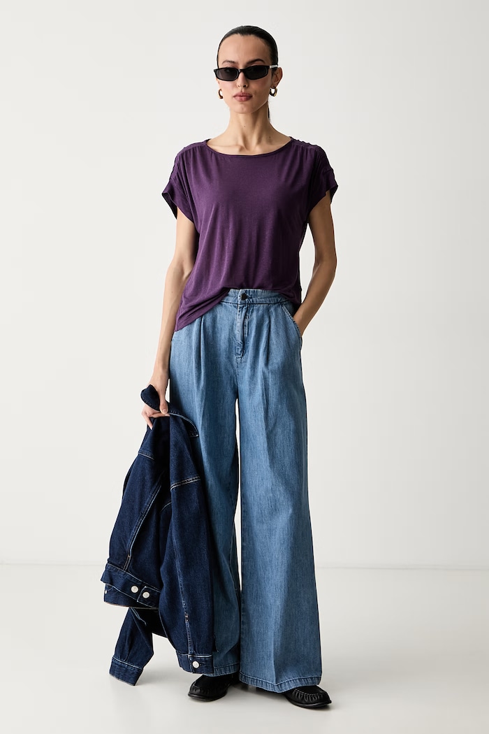 United Colors of Benetton majica za žene s dodatkom lana 35LVD10D5 ljubičasta SS26